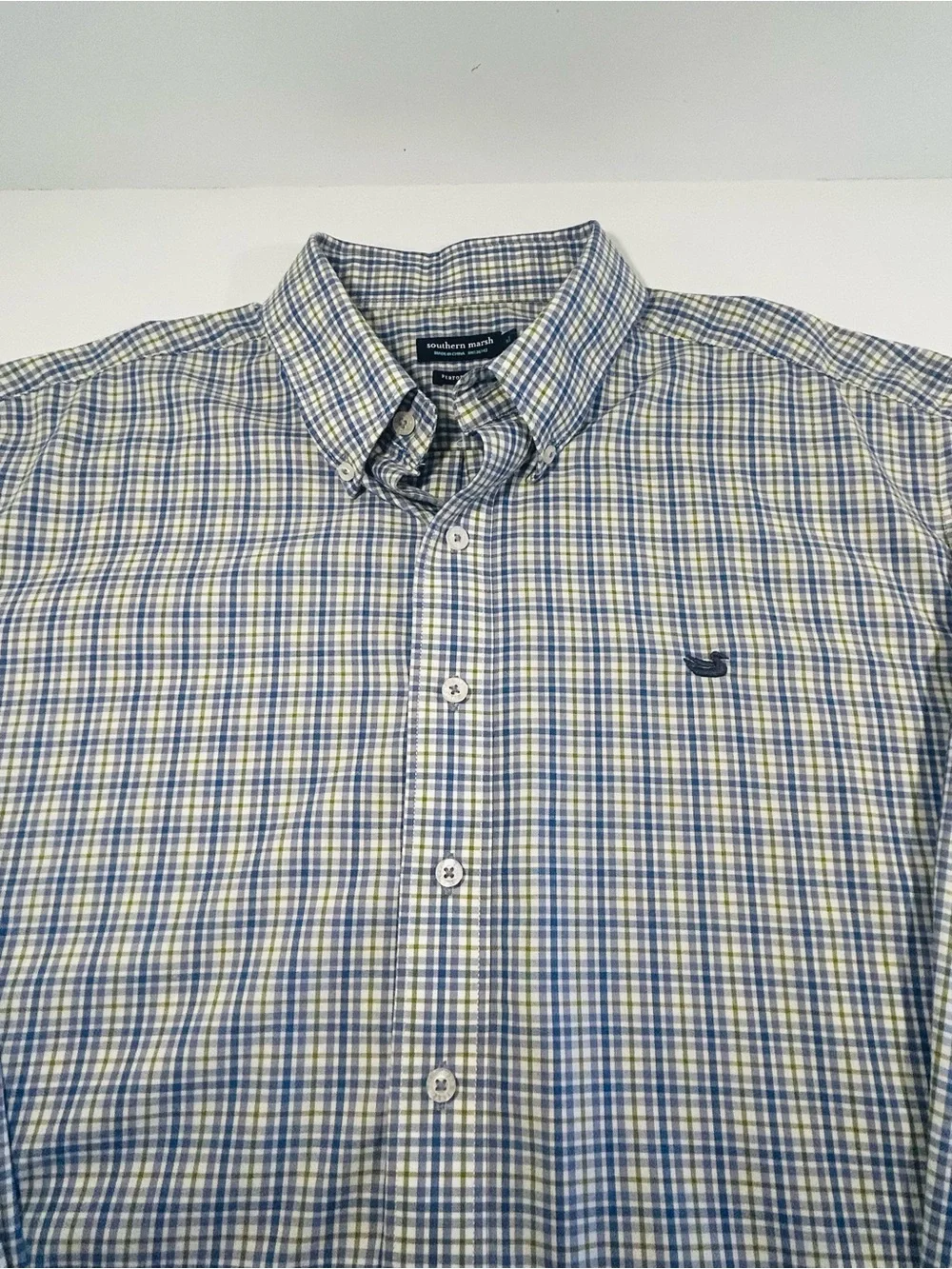 Southern Marsh Performance Shirt Men XL Blue Green Plaid Long Sleeve Button Down